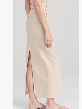 Moon River Cotton/Linen Blend Maxi Skirt with Back Slit